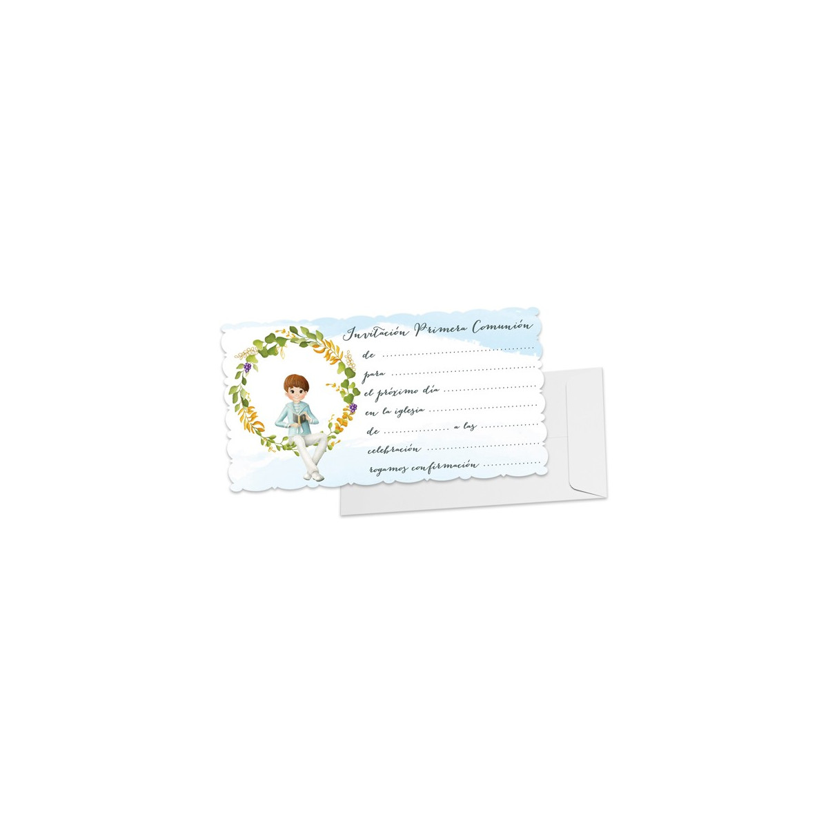 Pack de 10 invitations enfant communion avec enveloppe