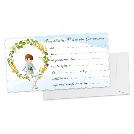 Blister 10 Invitation + Enveloppe Communion Garçon Orla