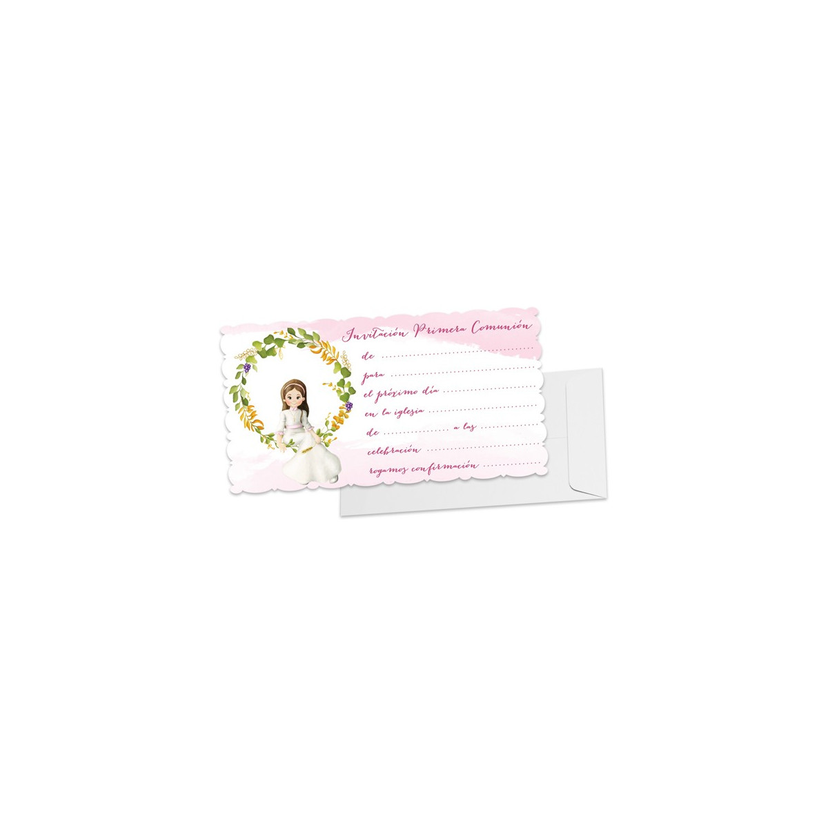 Pack de 10 invitations de communion fille avec enveloppe