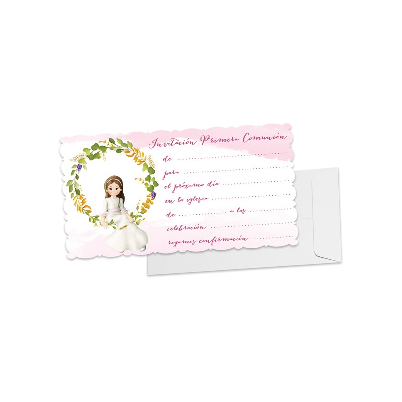 Pack de 10 invitations de communion fille avec enveloppe