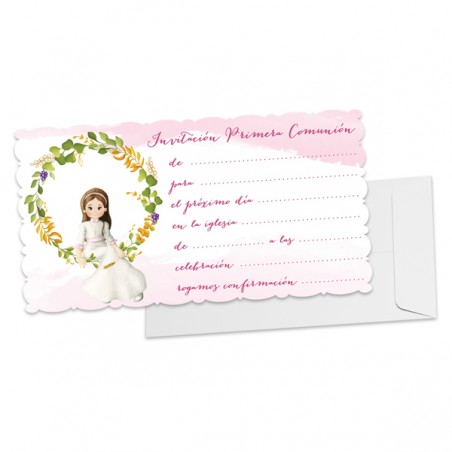 Pack de 10 invitations de communion fille avec enveloppe