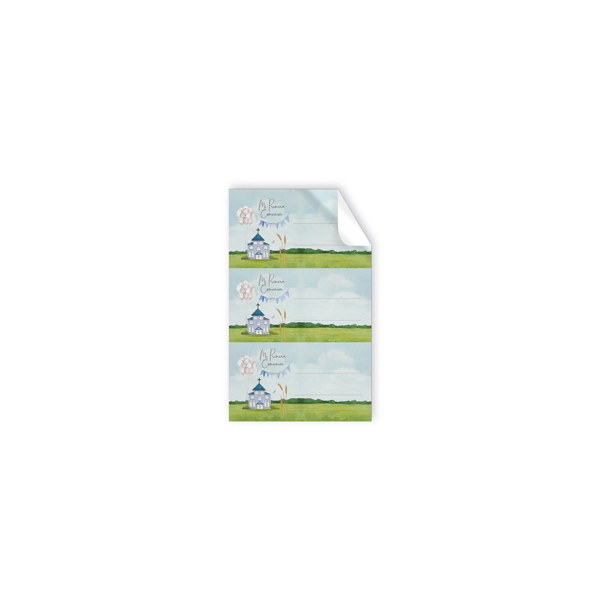 Pack de 9 autocollants de communion église bleue