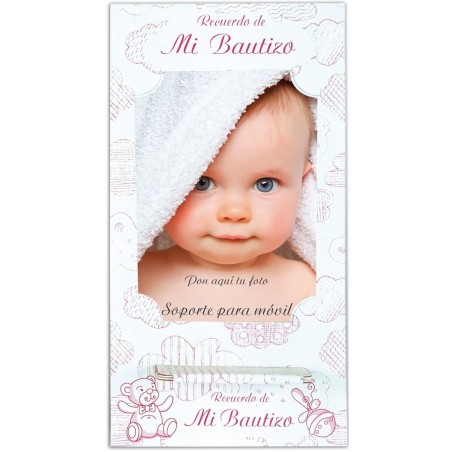 Support mobile de baptême dans les tons roses avec espace...