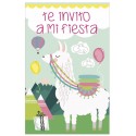Pack de 8 invitations d'anniversaire modèle lama