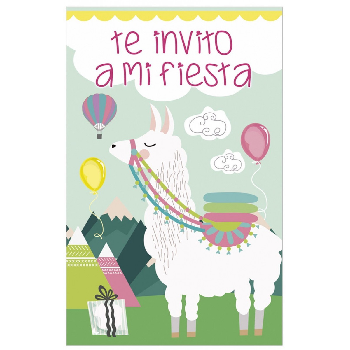 Pack de 8 invitations d'anniversaire modèle lama