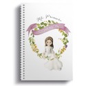 Petit carnet à anneaux fille communion assise