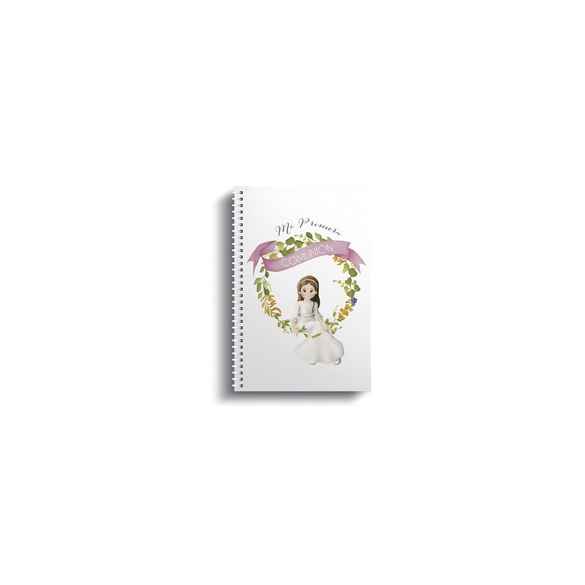 Petit carnet à anneaux fille communion assise