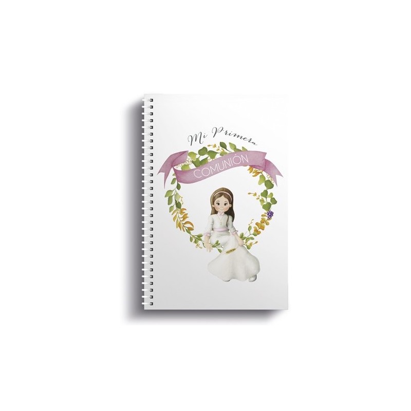 Petit carnet à anneaux fille communion assise