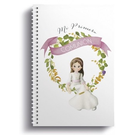 Petit carnet à anneaux fille communion assise