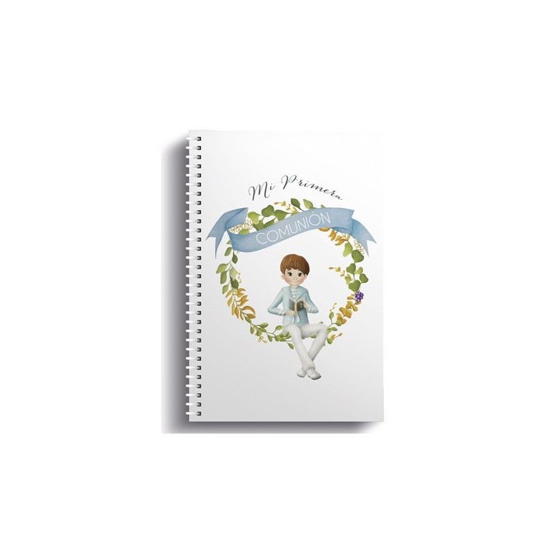 Carnet petit à anneaux garçon communion assis