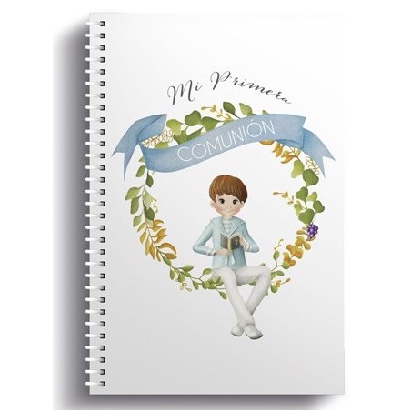 Carnet petit à anneaux garçon communion assis