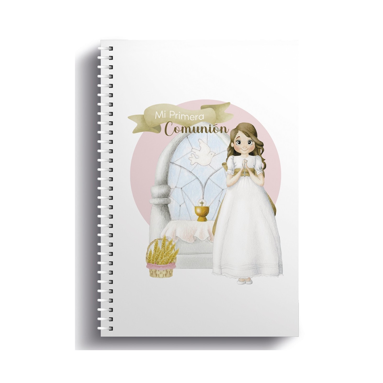 Carnet à anneaux petite fille communion devant l'autel