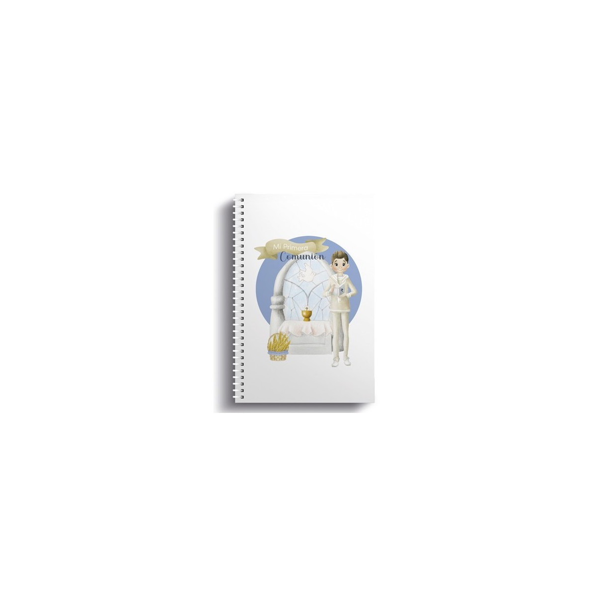 Petit carnet à anneaux enfant communion devant l'autel