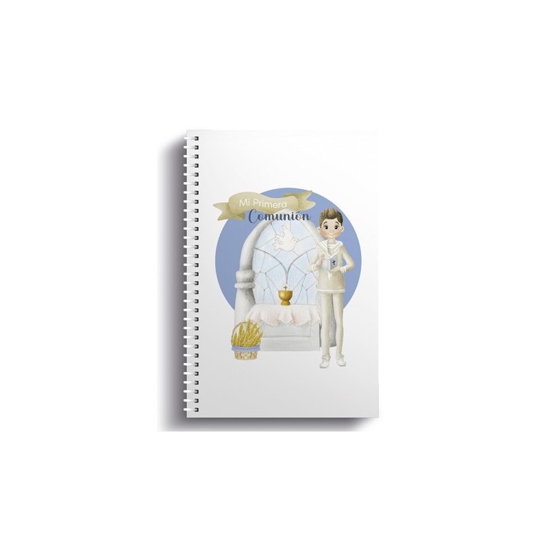 Petit carnet à anneaux enfant communion devant l'autel