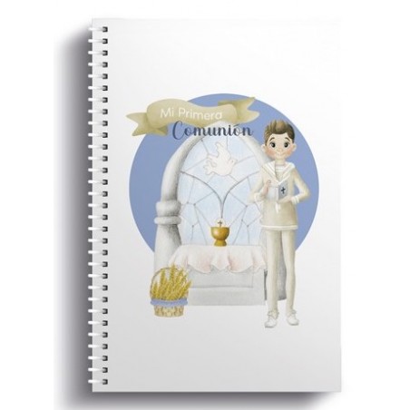 Petit carnet à anneaux enfant communion devant l'autel