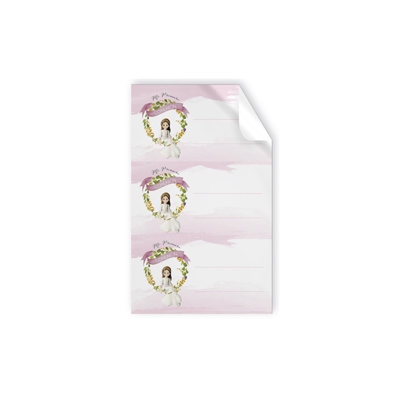 Pack de 9 autocollants fille communion assise