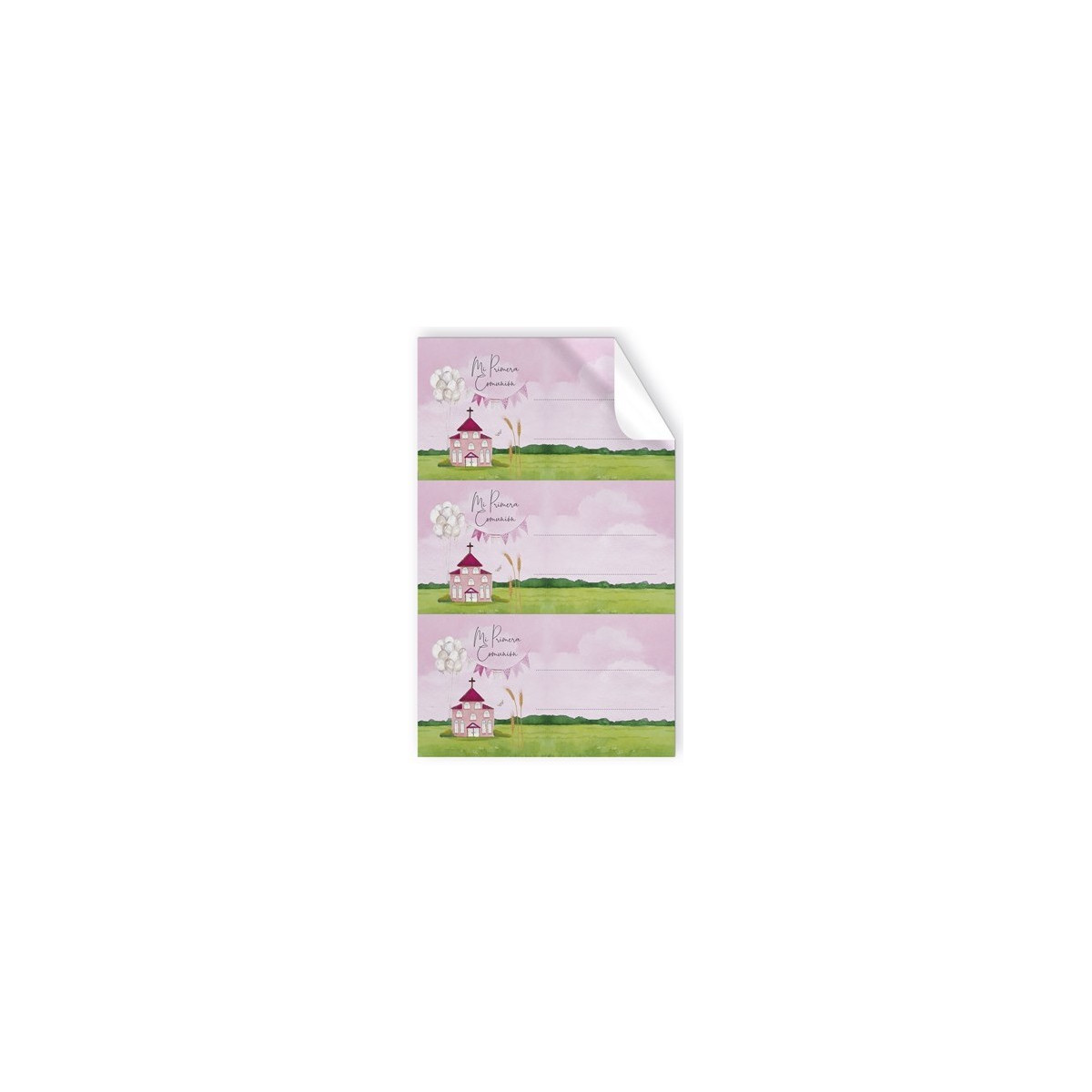 Pack de 9 autocollants de communion église rose