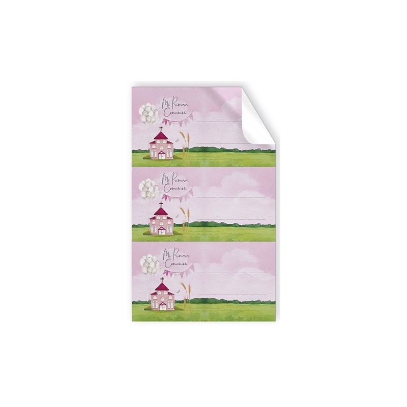 Pack de 9 autocollants de communion église rose