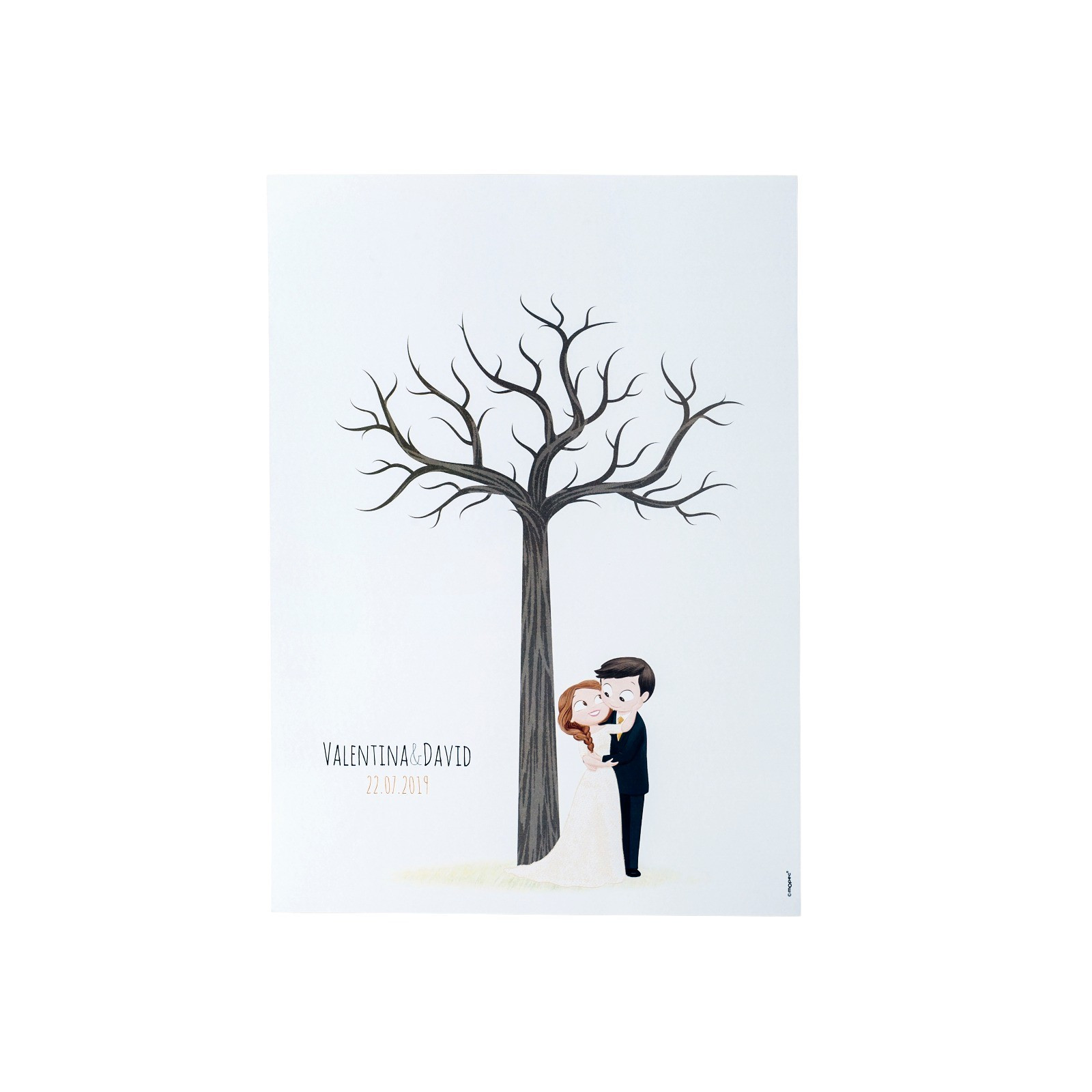 Affiche de mariage à encadrer avec design d'arbre à empreintes