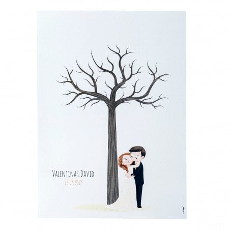 Affiche de mariage à encadrer avec design d'arbre à empreintes
