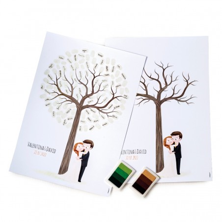 Affiche de mariage à encadrer avec design d'arbre à empreintes