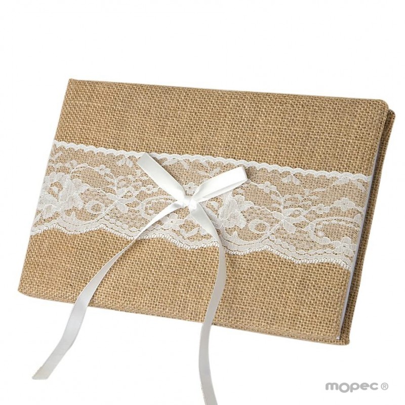 Livre d'or en jute et dentelle dans une boîte cadeau 25x16cm.(74pages) dans boîte cadeau