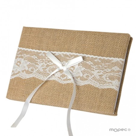 Livre d'or en jute et dentelle dans une boîte cadeau 25x16cm.(74pages) dans boîte cadeau