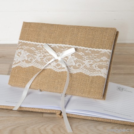 Livre d'or en jute et dentelle dans une boîte cadeau 25x16cm.(74pages) dans boîte cadeau