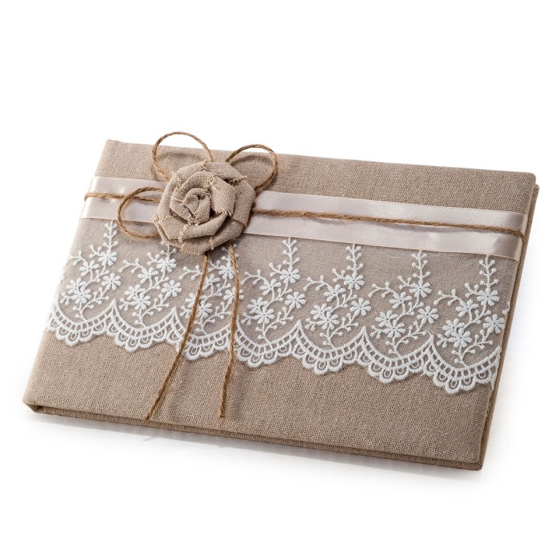 Livre de signature pour mariage en jute et dentelle