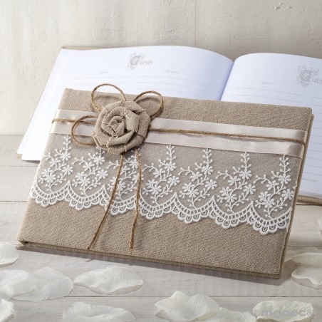 Livre de signature pour mariage en jute et dentelle