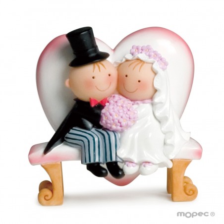 Figurine pastel pit&pita banc des jeunes mariés coeur 15 5cm