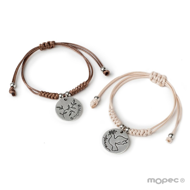 Bracelet beige avec médaille colombe ivoire/marron Bracelet beige avec médaille colombe ivoire/marron