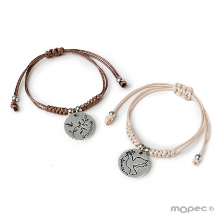 Bracelet beige avec médaille colombe ivoire marron