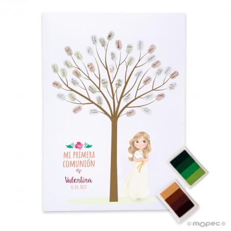 Feuille de signatures de Communion fille colombe 29,5x42cm