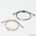 Bracelet croix métallique avec cordon effet cuir gris/beige