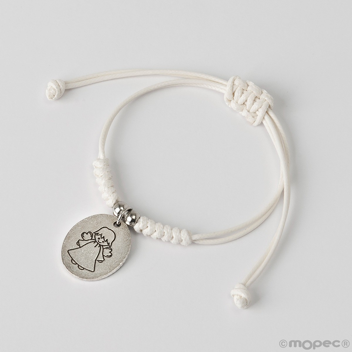 Bracelet cordon ivoire médaille ange gardien