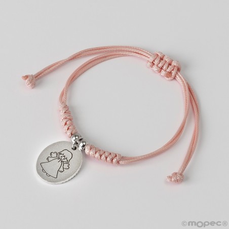Bracelet cordon rose médaille ange gardien,
