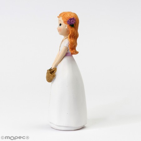 Figurine de gâteau fille communion avec panier de fleurs
