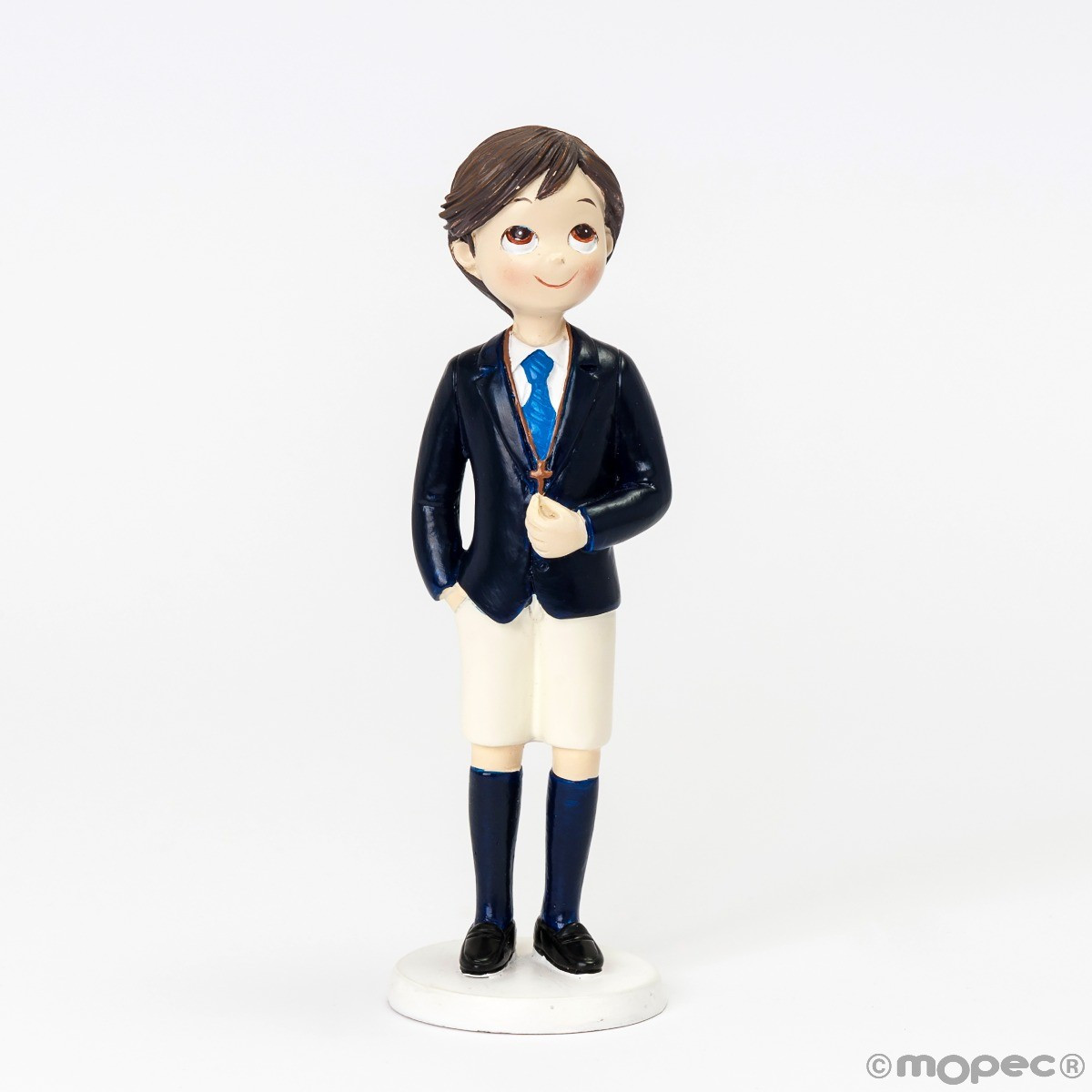 Figure de gâteau de communion garçon brun avec un short