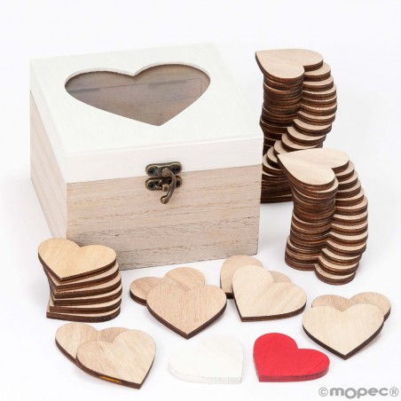 Boîte en bois personnalisable avec 48 coeurs pour les signatures