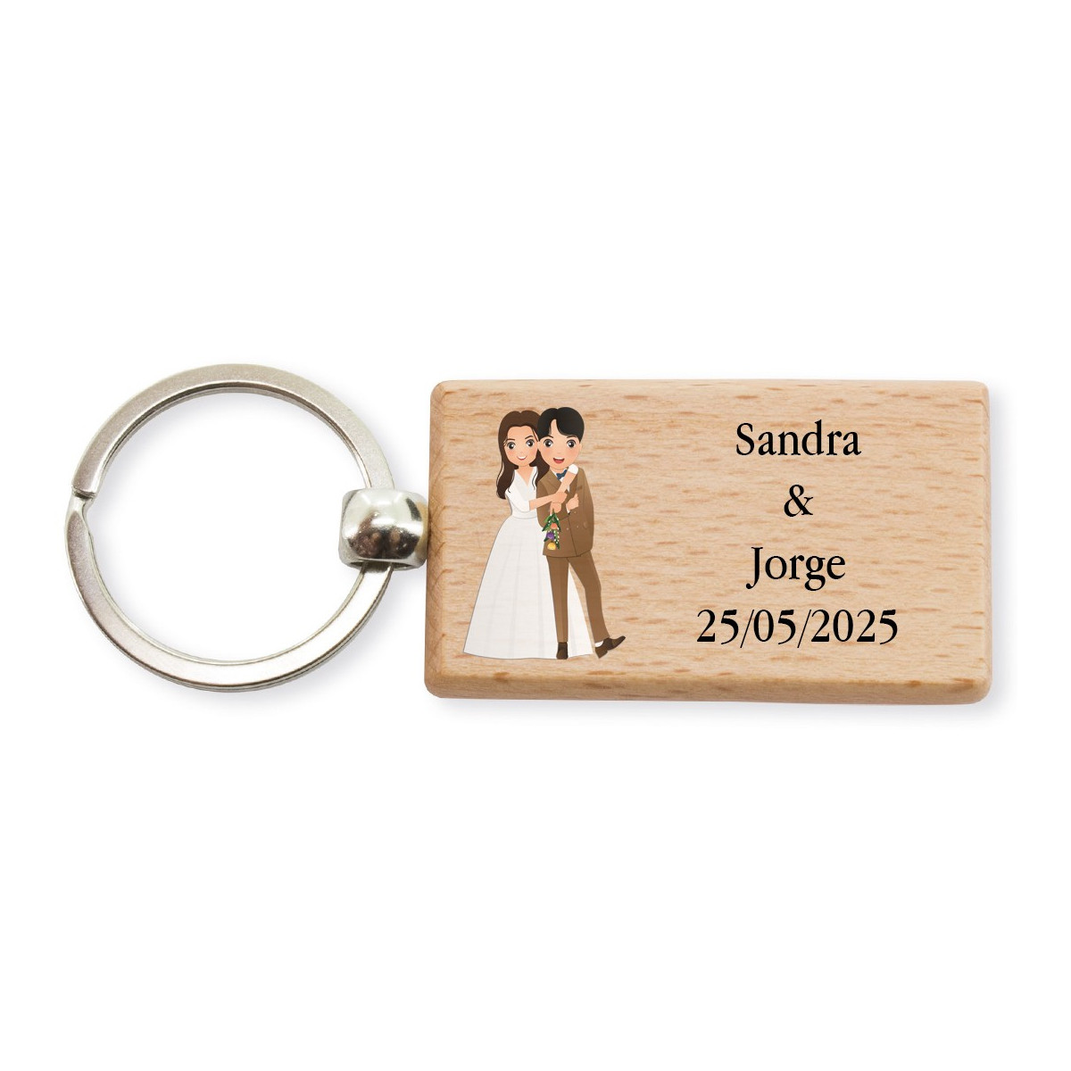 Porte-clés de mariage en bois personnalisé avec nom et date