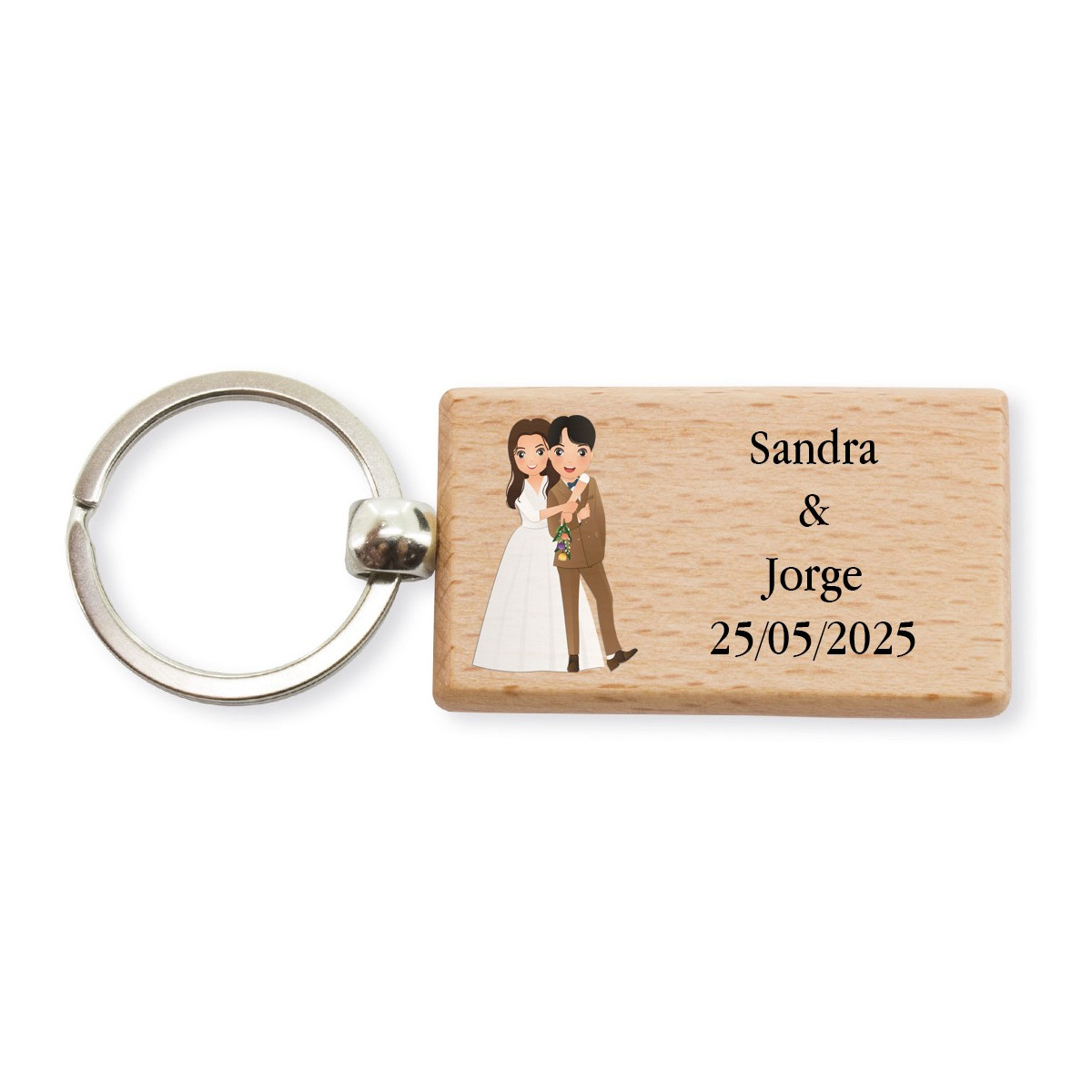 Porte clés en bois de mariage personnalisé avec nom et date