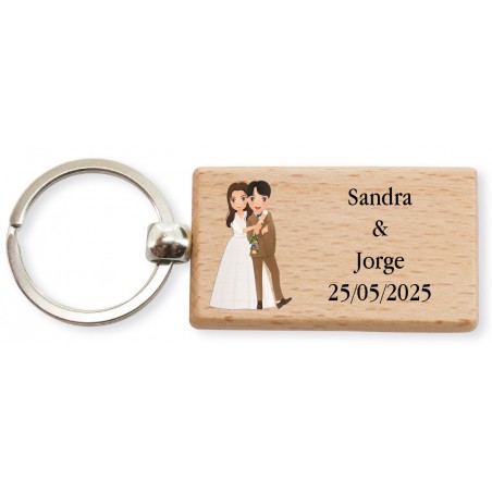 Porte-clés de mariage en bois personnalisé avec nom et date