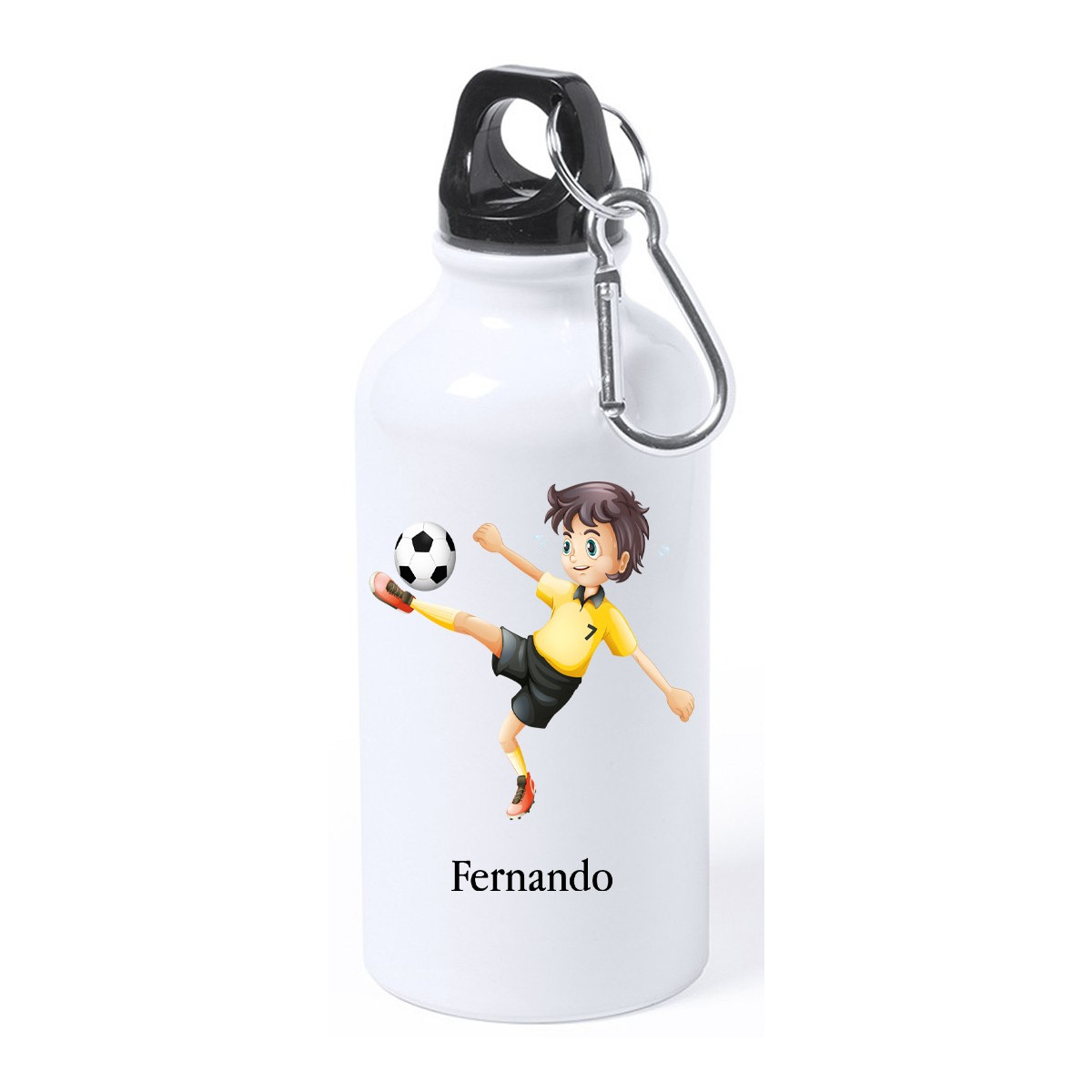 Bouteille de football blanche personnalisée pour enfants avec leur nom