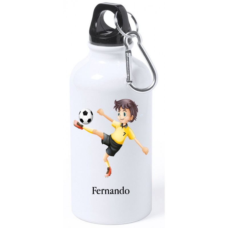 Bouteille de football blanche personnalisée pour enfants avec leur nom