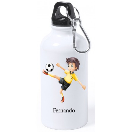 Gourde blanche pour garçons football personnalisée avec nom