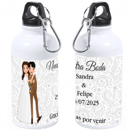 Bouteille personnalisée avec le nom de l'invité ou une phrase de remerciement, le nom des mariés et la date du mariage