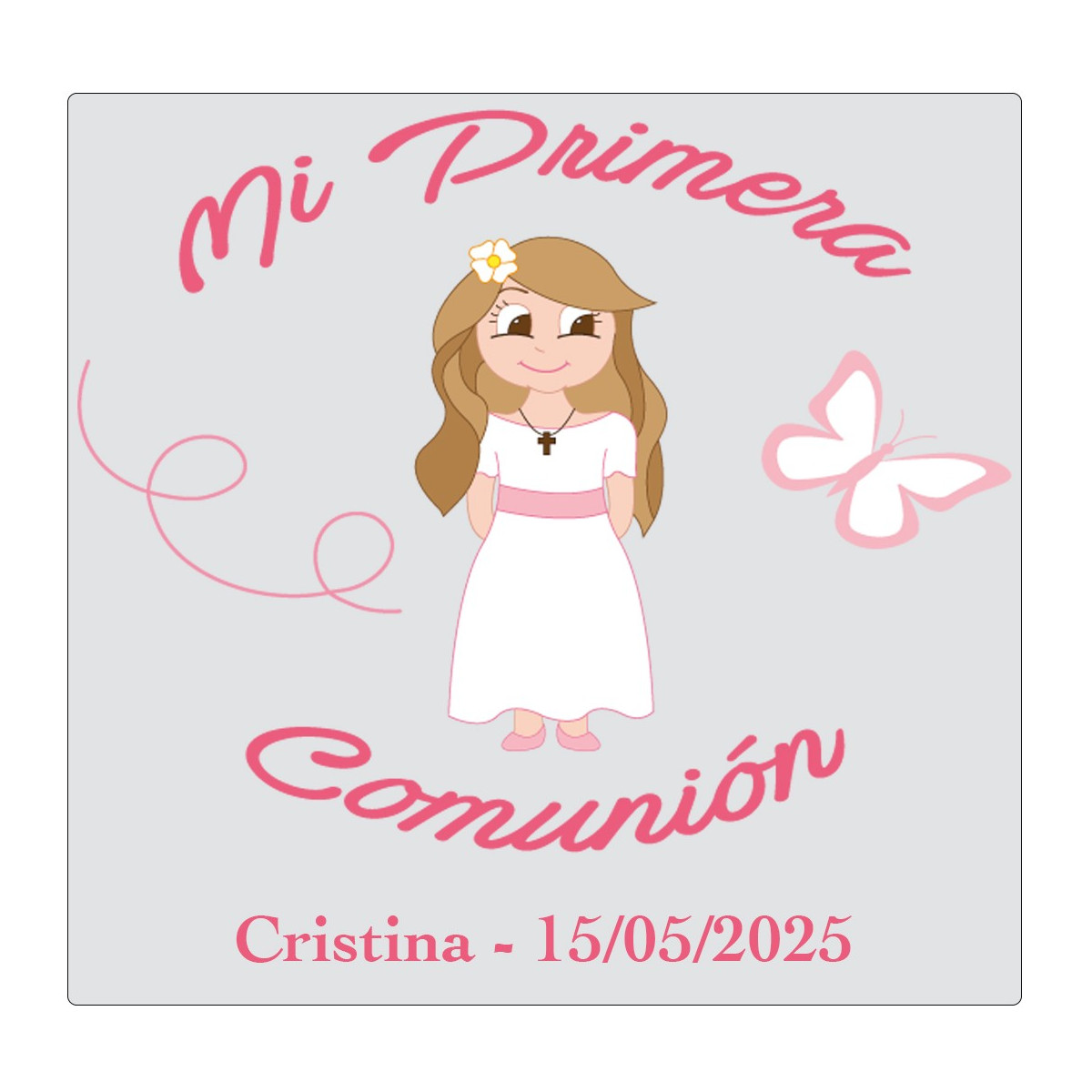 Autocollant personnalisé pour fille de communion avec nom et date
