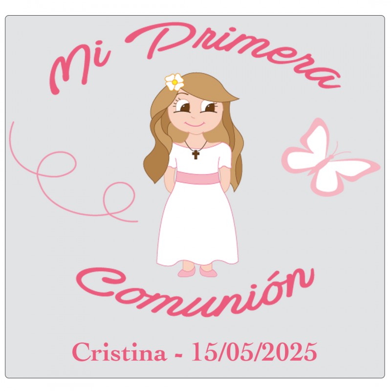 Autocollant personnalisé pour fille de communion avec nom et date