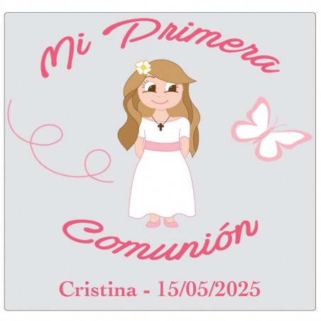 Autocollant personnalisé pour fille de communion avec nom et date
